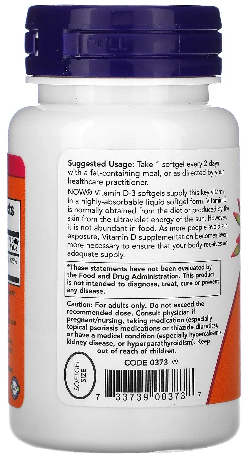 Витамины NOW Д-3 Поддержка иммунитета и метаболизма, 5000МЕ, 240 шт