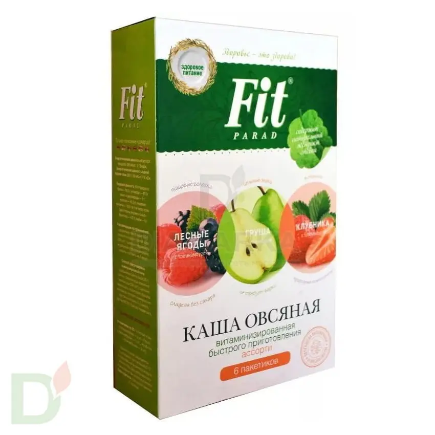 Каша овсяная ФитПарад Ягоды, груша, клубника, 6 пакетиков по 35г