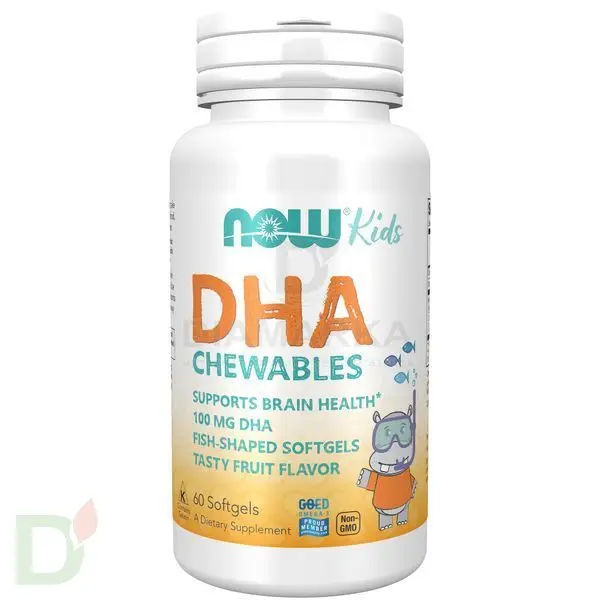Витамины NOW Омега-3 детская для улучшения памяти и внимания, жевательные пастилки, 1000DHA, 60 шт в Перми