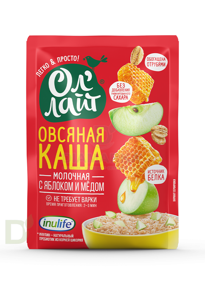 Каша овсяная молочная ОлЛайт Яблоко с медом, 40гр