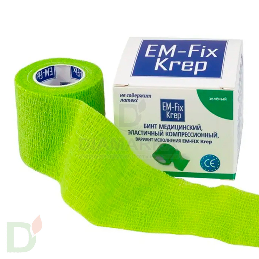 Бинт эластичный когезивный EM-fix krep Лайм, 5 см х 4,5 м в Перми