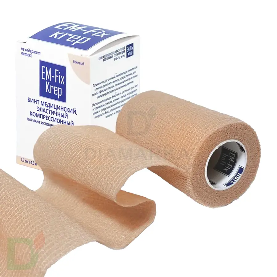 Бинт эластичный когезивный EM-Fix krep бежевый, 7,5 см х 4,5 м в Перми