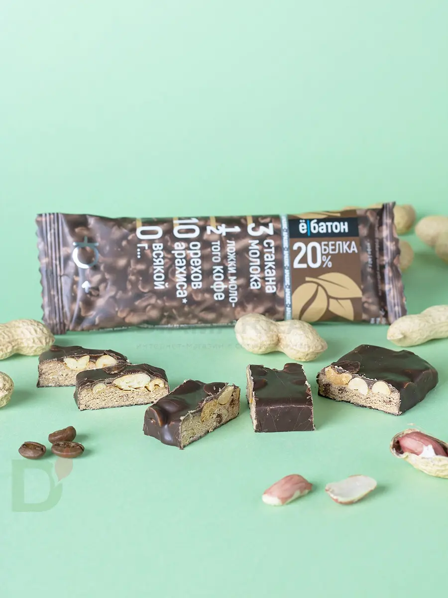 Батончик протеиновый Ё/батон "Арахис-Кофе" в шоколадной глазури 40гр в Перми