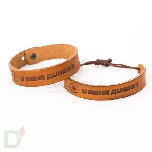Браслет кожаный "У меня диабет" на завязках (детский-подростковый) в Перми