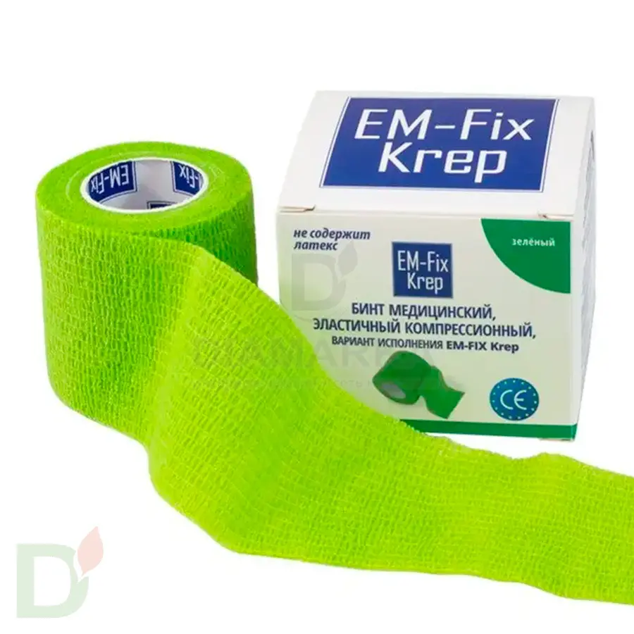 Бинт эластичный когезивный EM-fix krep Лайм, 5 см х 4,5 м в Перми